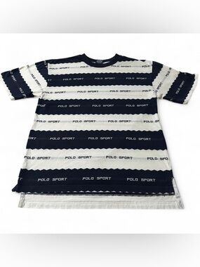 Vintage 90s Polo Sport Striped All Over Spellout Shirt Size Medium